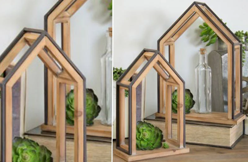 Floating Wooden Framed House Shelves  Set of 2