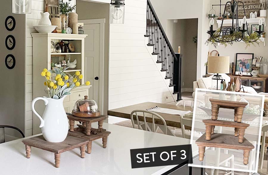 Natural Wood Spindle Risers, Set of 3