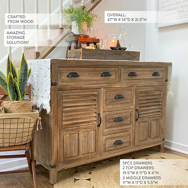 Natural Wooden Storage Cabinet with Drawers