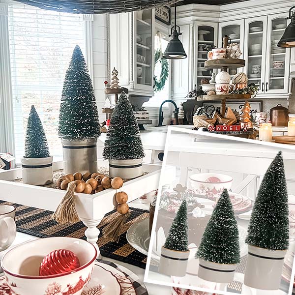 Bottle Brush Trees with Ceramic Pots, Set of 3