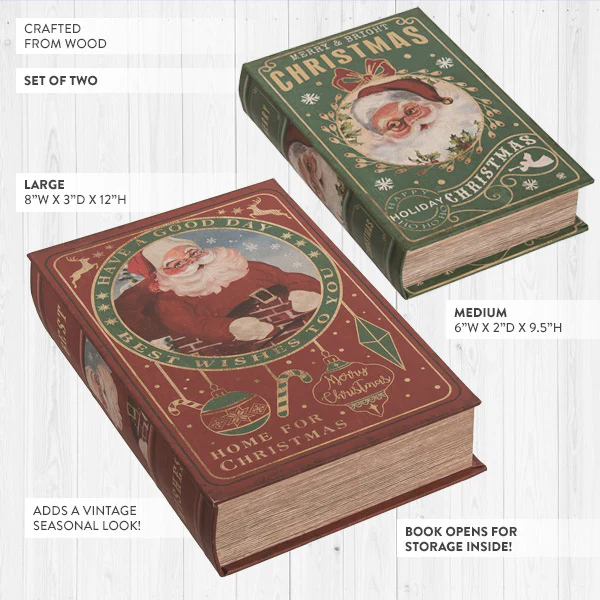 Christmas Decorative Books with Secret Storage, Set of 2