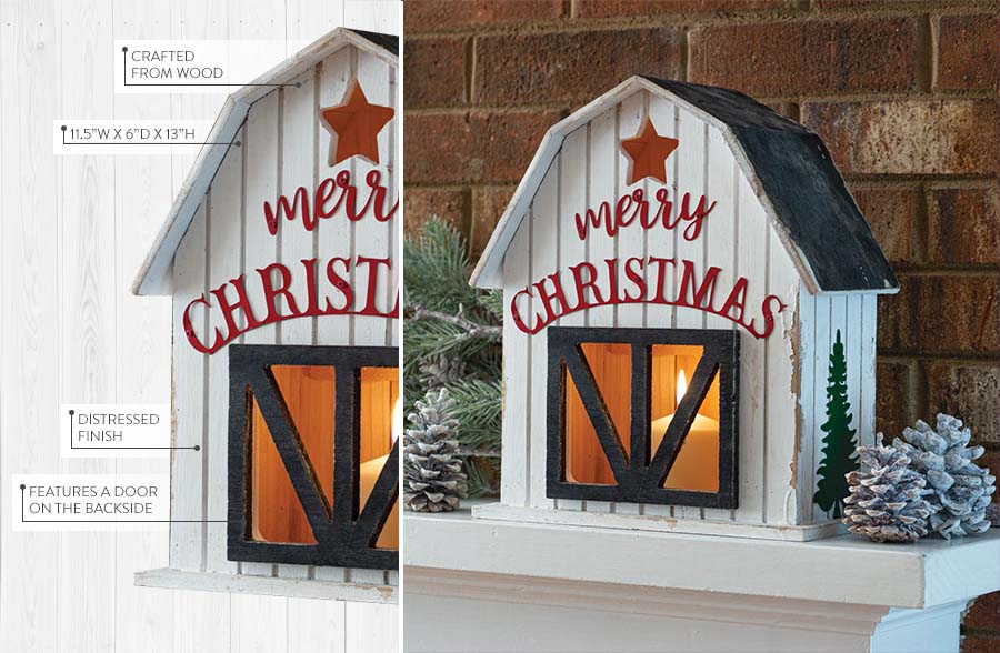 Distressed Wood Christmas Barn Lantern