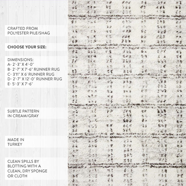 Cream and Gray Shag Rug, Pick Your Size