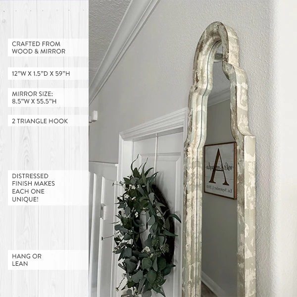 Antique Inspired Tall Scalloped Wood Frame Mirror