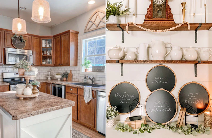 Seasonal Round Embroidery Inspired Signs, Set of 4