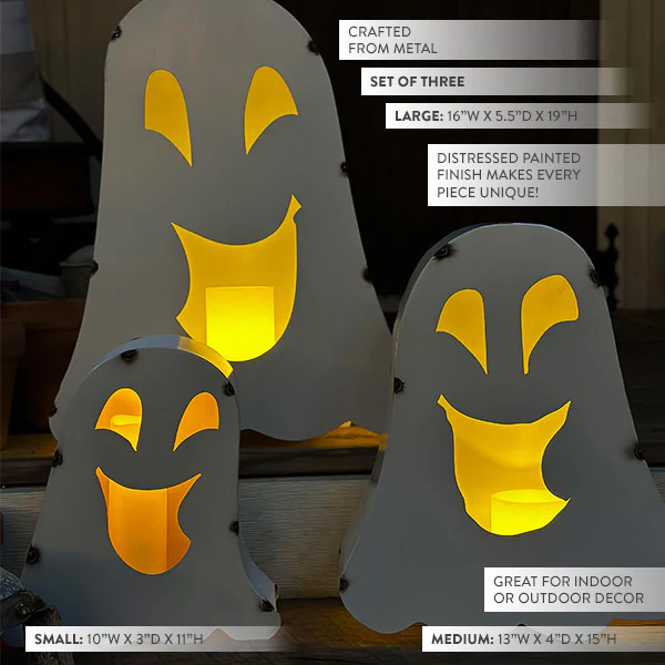 Metal Friendly Ghost Lanterns, Set of 3