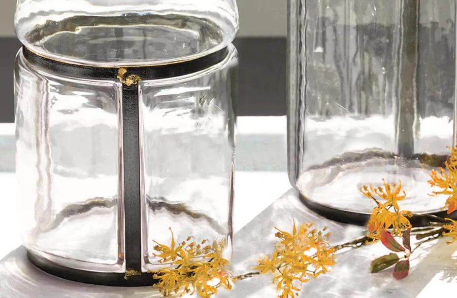 Glass Bottle with Metal Accents, Pick Your Size