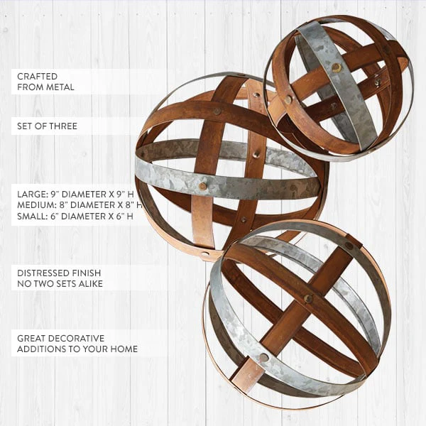 Decorative Mixed Metal Balls, Set of 3