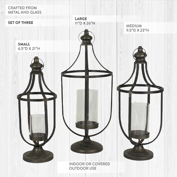 European Metal Lanterns, Set of 3