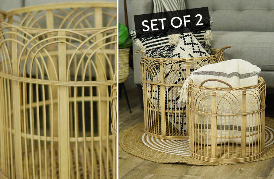 Open Weave Bamboo Baskets, Set of 2
