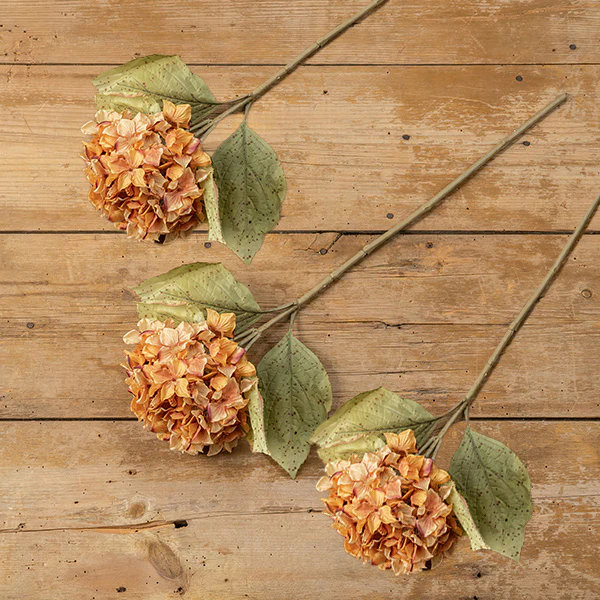 Lifelike Orange Hydrangea Spray, Set of 3