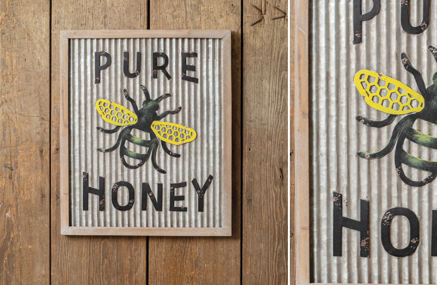 Pure Honey Wood and Metal Wall Sign