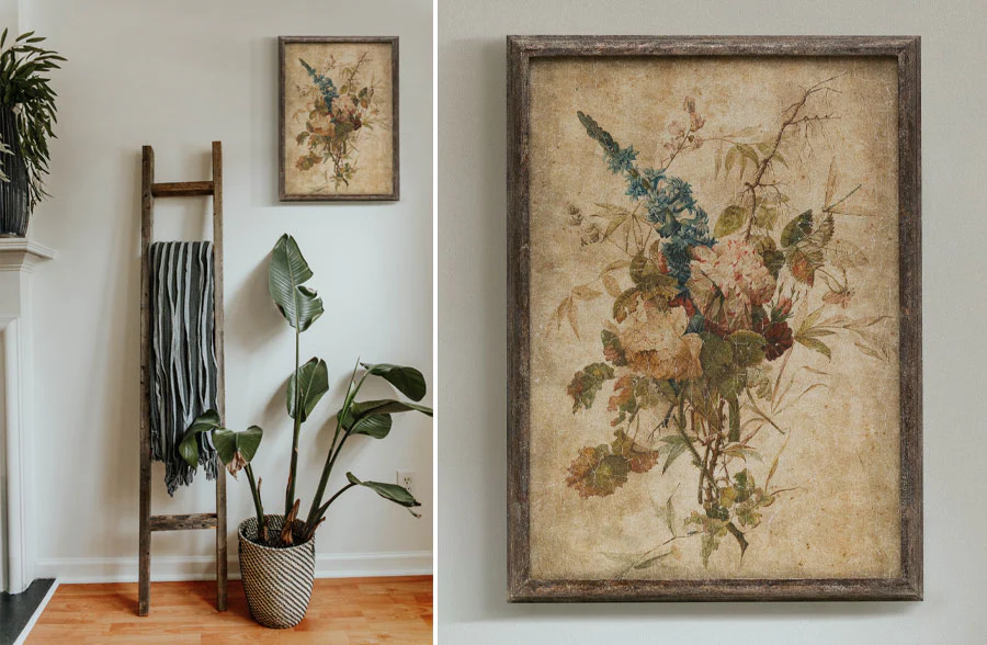 Wooden Framed Vintage Flower Print