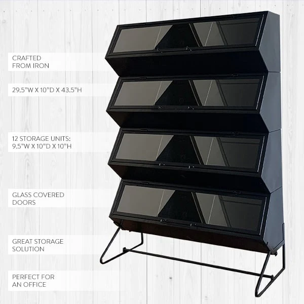Geometric Metal Storage Cabinet with Glass Doors