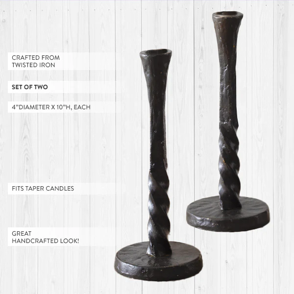 Twisted Iron Taper Candle Holder, Set of 2