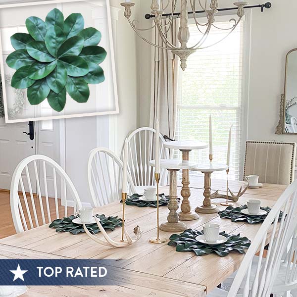 Lifelike Magnolia Leaf Plate Chargers, Set of 4