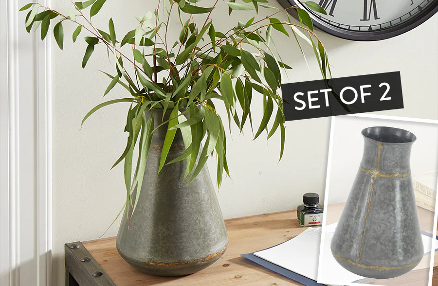 Vintage Inspired Iron Flask Vase, Set of 2
