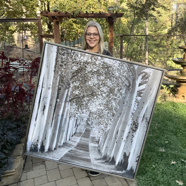 Tree Lined Path Wood Wall Decor with Silver Frame