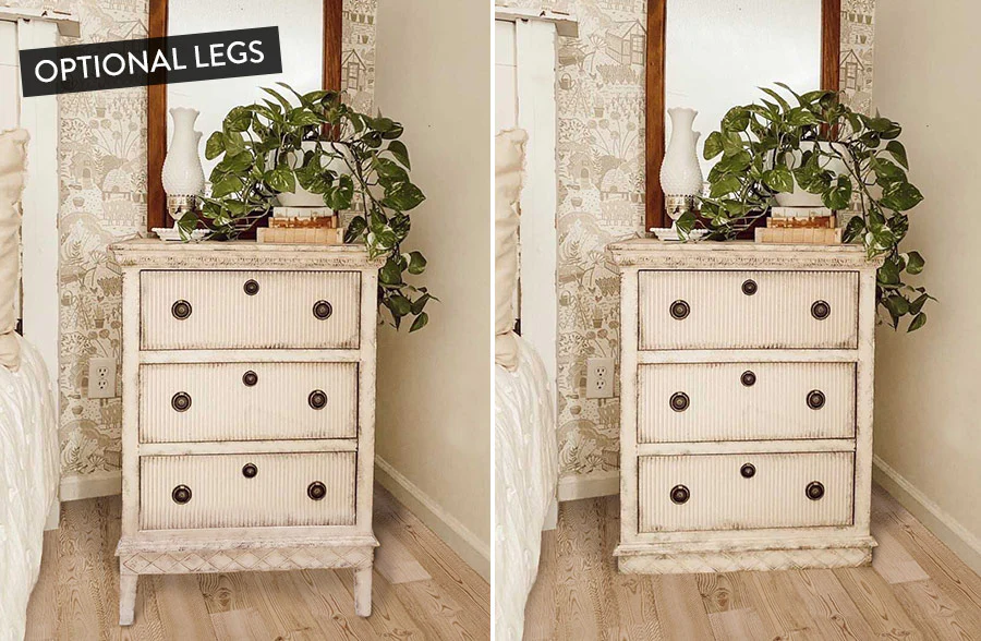 French Whitewashed Three Drawer Dresser