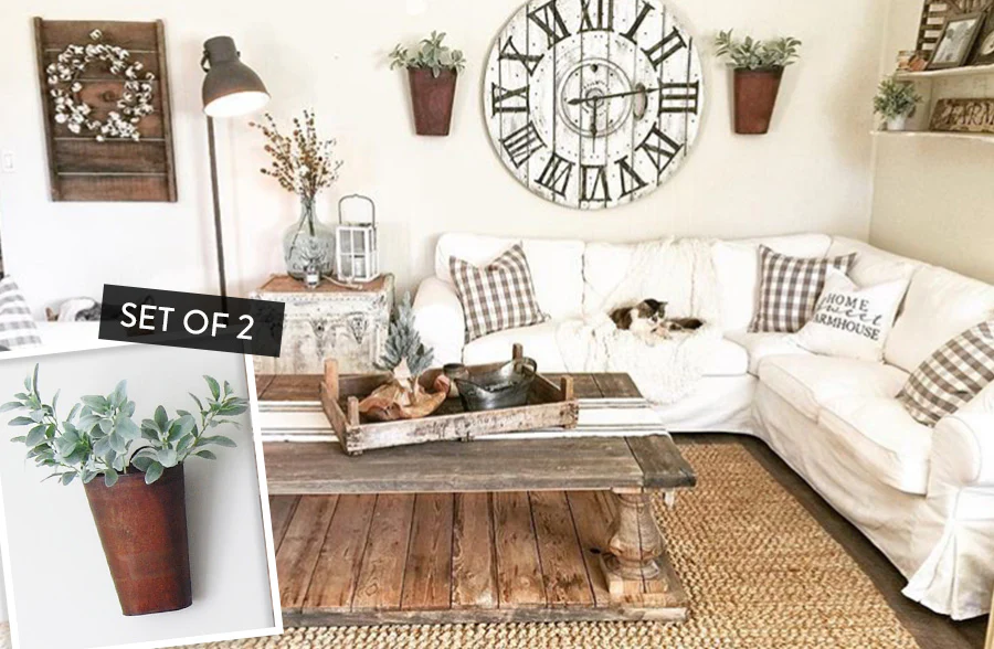 LARGE Hanging Rustic Metal Door Bucket, Set of 2