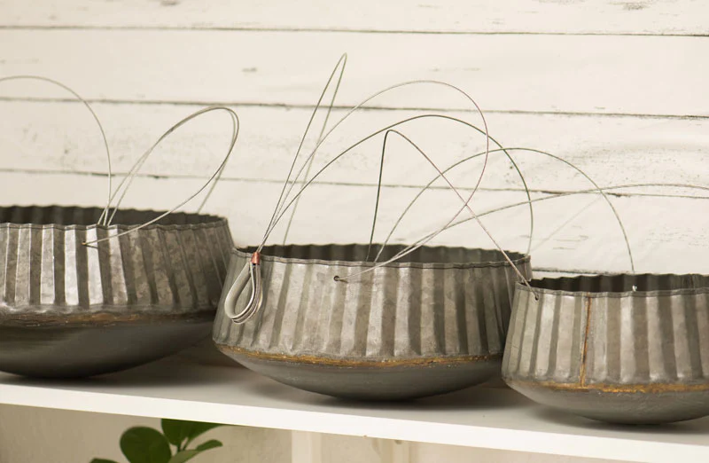 Corrugated Metal Hanging Planters  Set of 3