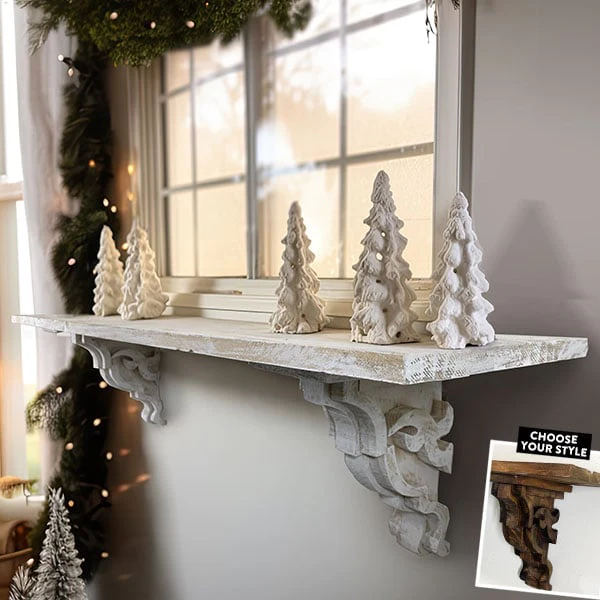 Long Distressed Corbel Mantel Shelf, Pick Your Color
