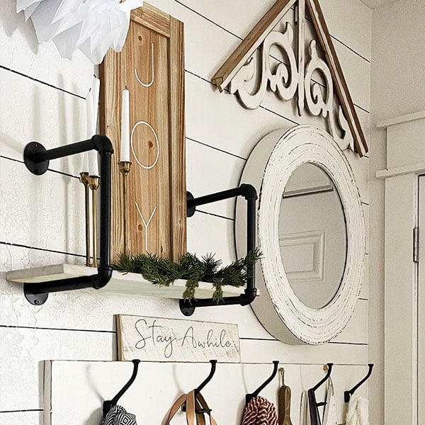 Industrial Pipe Whitewashed Wall Shelf