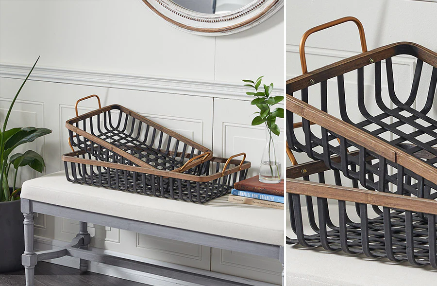 Open Weave Bamboo Framed Trays, Set of Two