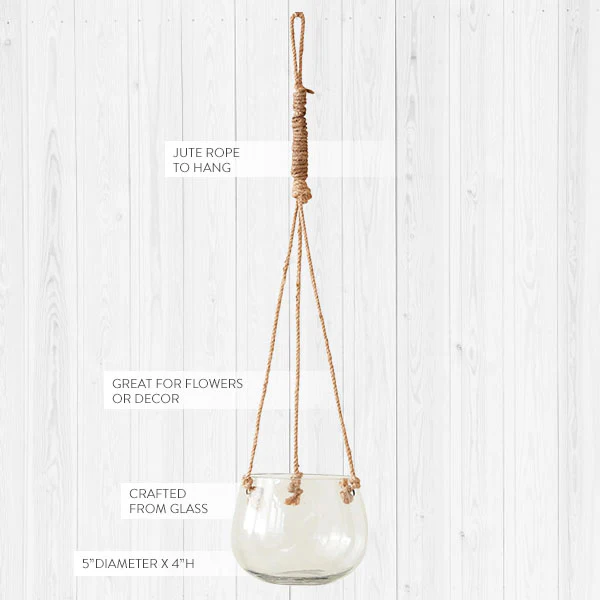 Glass Hanging Planter with Jute Rope