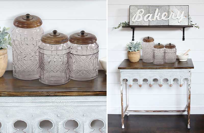 Antique Inspired Glass Canisters  Set of 3