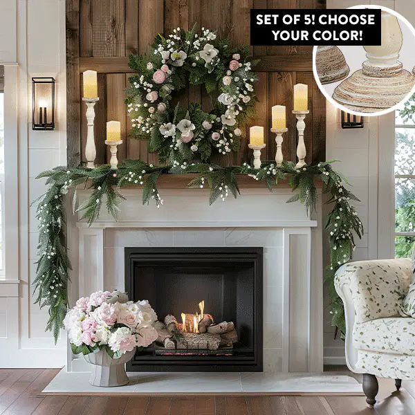 Chunky Hand Carved Wood Candle Holders, Set of 5 | Choose Your Color