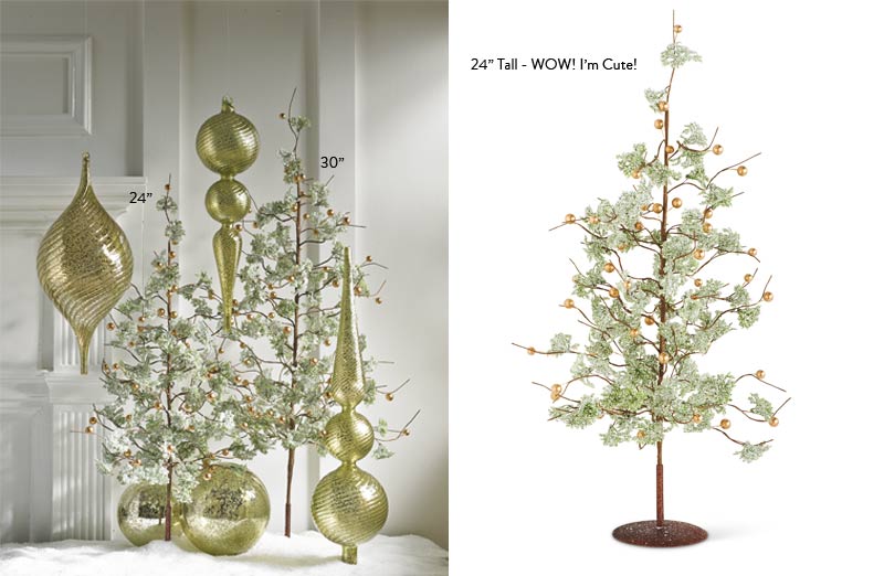 24 Green Glittered Christmas Tree with Gold Beads and Base