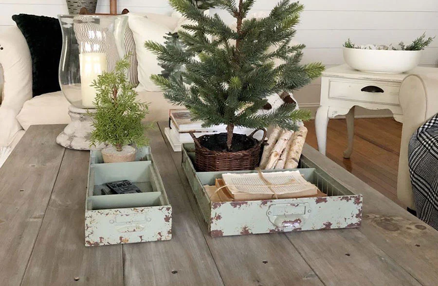 Vintage Metal File Drawer Catchall, Set Of 2