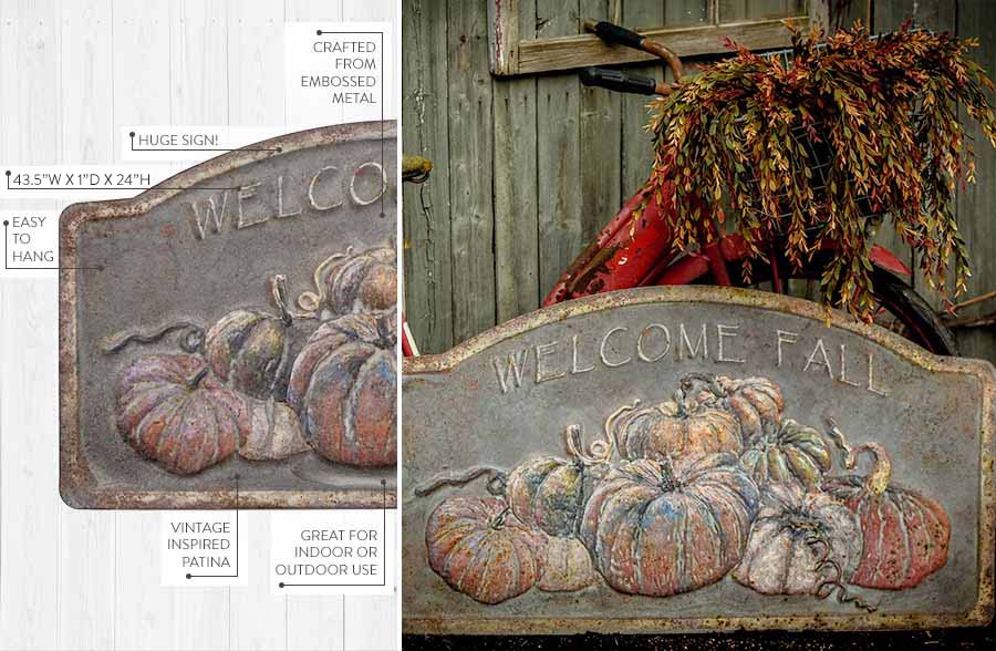 HUGE Welcome Fall Embossed Vintage Sign