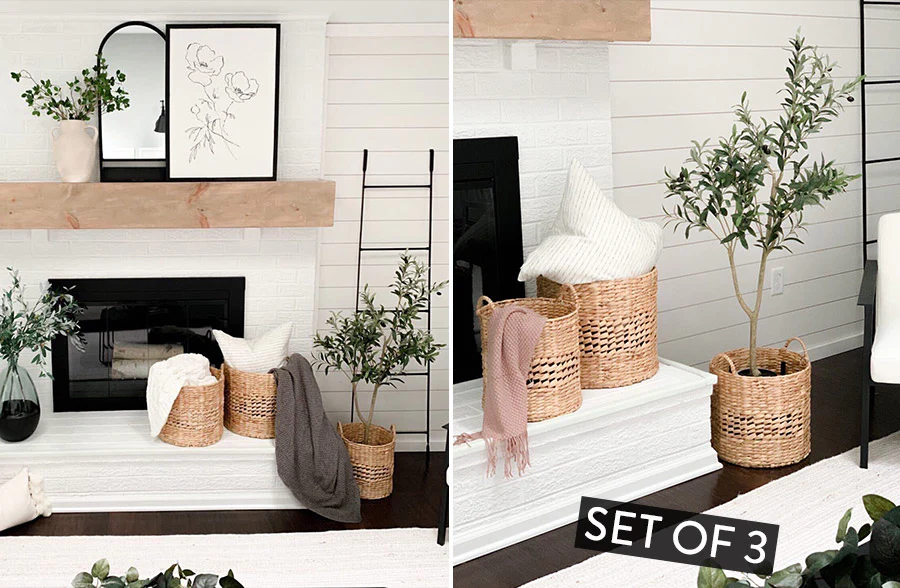 HUGE Woven Hyacinth Storage Baskets with Handles, Set of 3