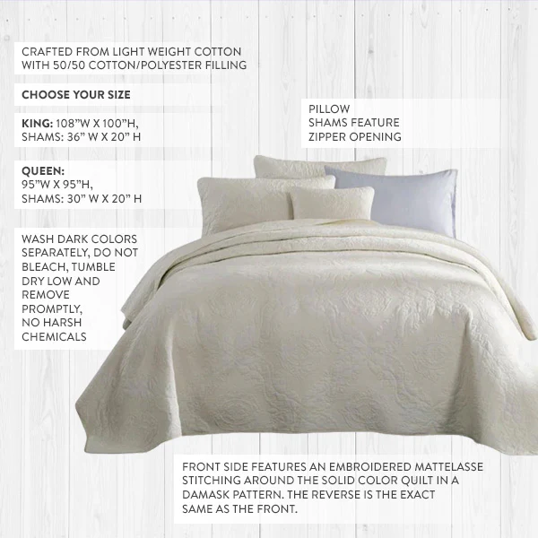 Ivory Paisley Matelassé Bedding Set, Pick Your Size