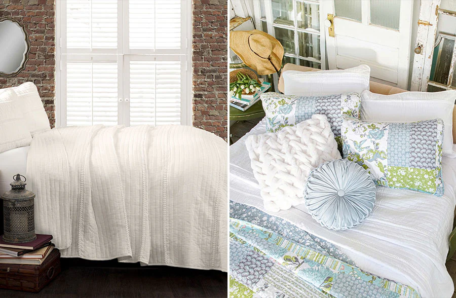 Pom Pom Striped Quilt Set, Pick Your Size