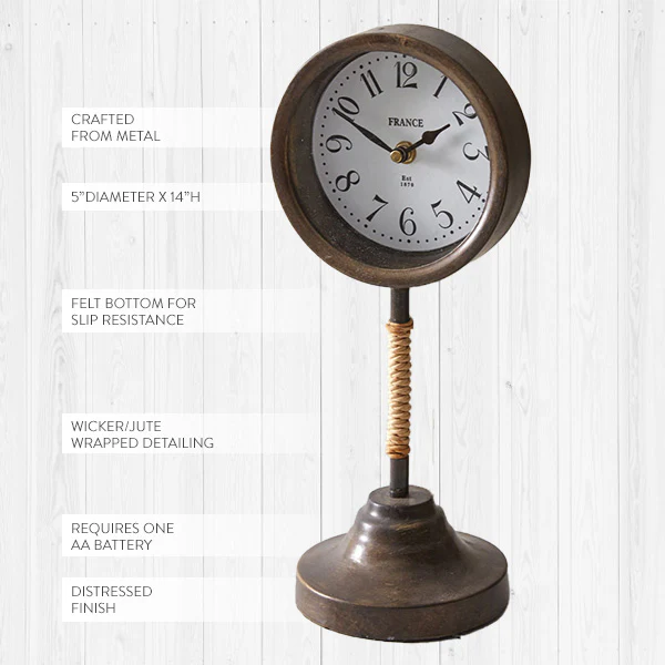 Jute Wrapped Vintage-Inspired Tabletop Clock