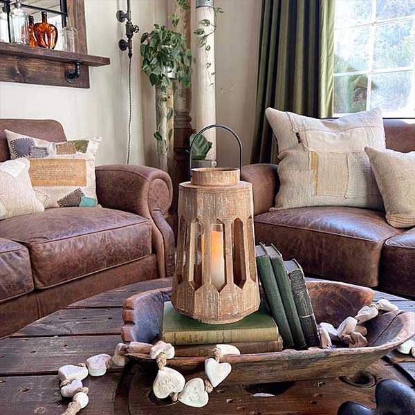 Driftwood Geometric Candle Lantern