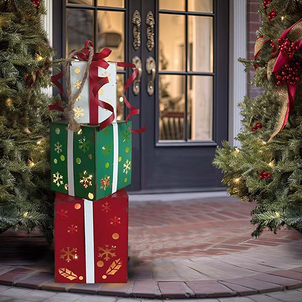 LED Light Up Stacked Metal Presents
