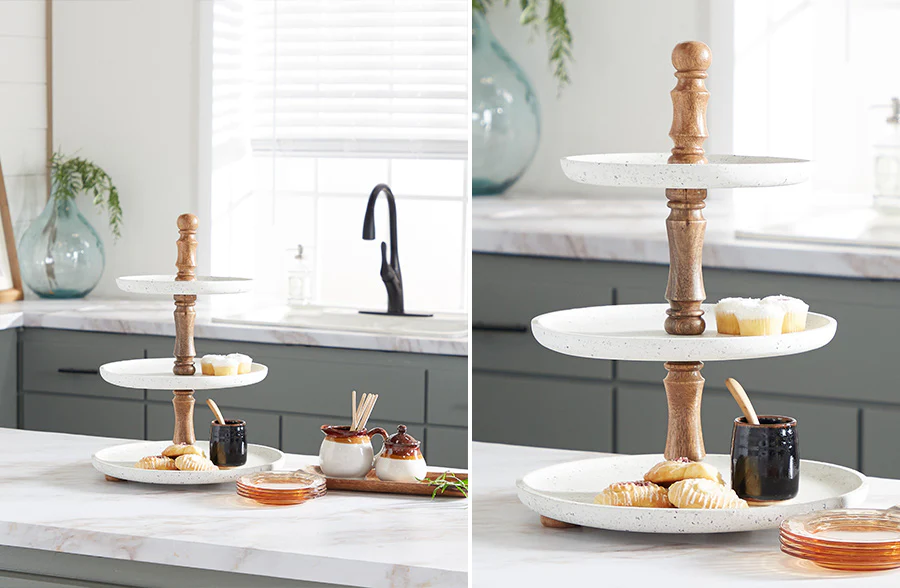 Three-Tiered Speckled Wood Cupcake Stand