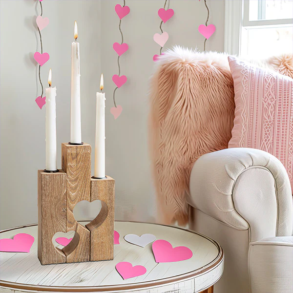 Reclaimed Wood Heart Triple Candle Holder