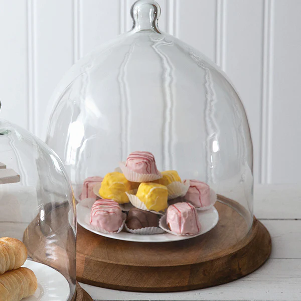 Oversized Glass Bell Shaped Cloche with Wood Base, Pick Your Size