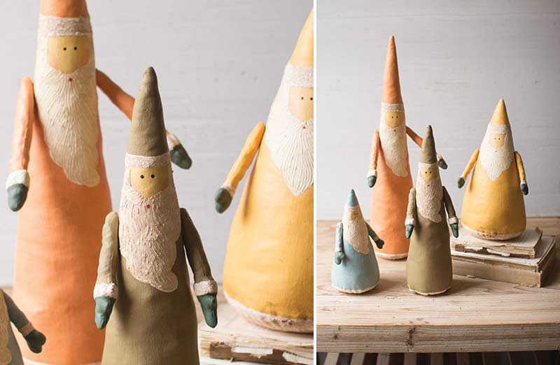 Colorful Canvas Santa Figurines  Set of 4