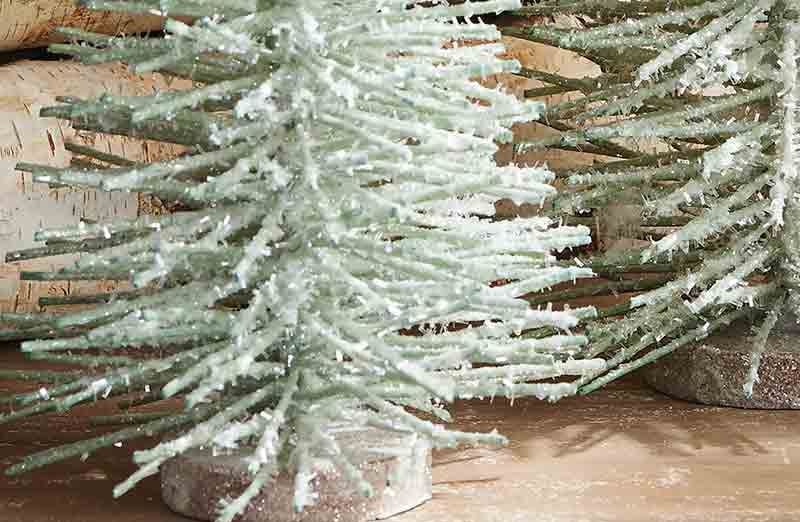 Snowy Tabletop Bristle Christmas Trees  Set of 2