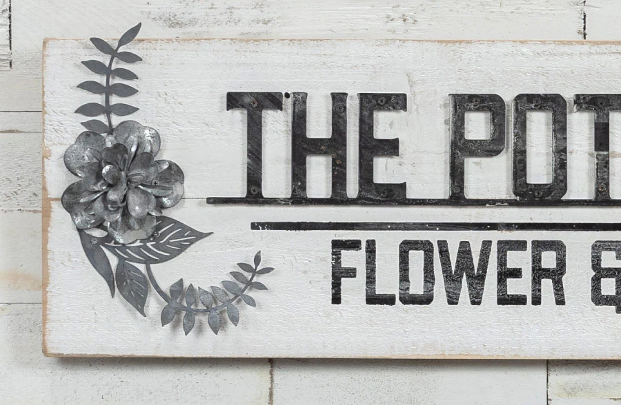 Metal on Wood Vintage Potting Shed Sign