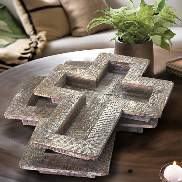 Cross Shaped Wood Trays, Set of 2