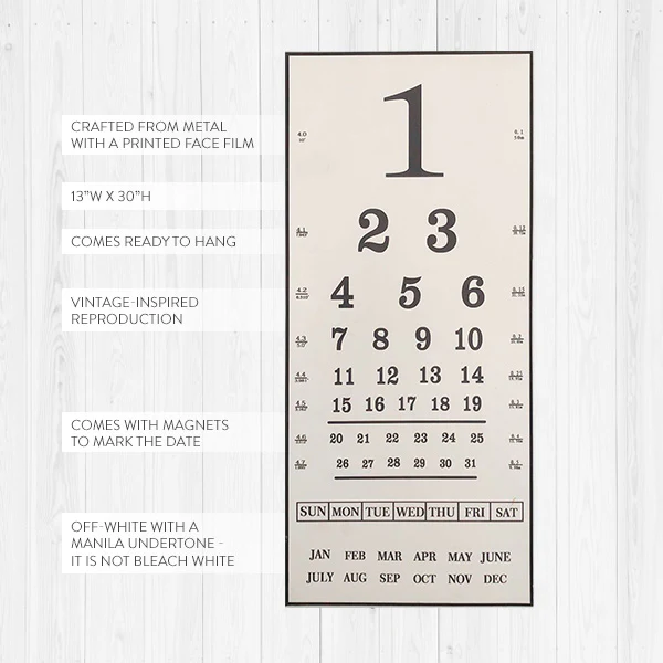 HUGE Vintage Eye Chart Calendar - As Seen in Country Living Magazine