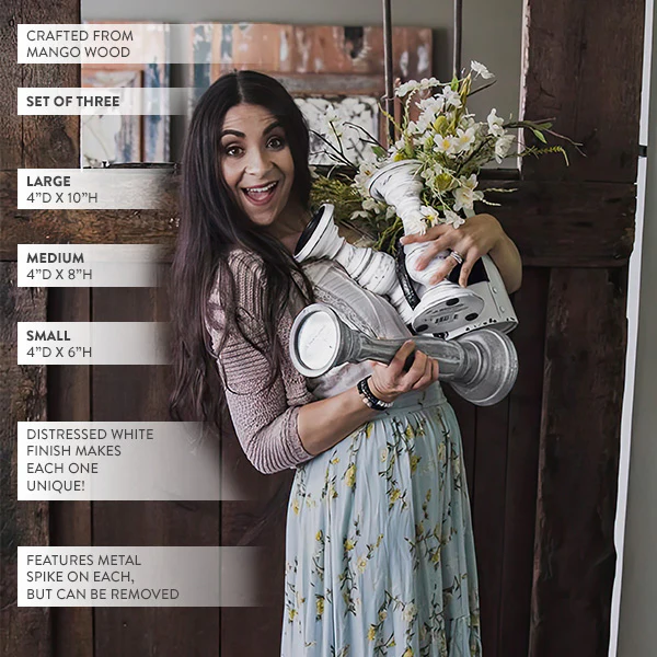 Large Wooden Vintage Candle Holders, Set of 3