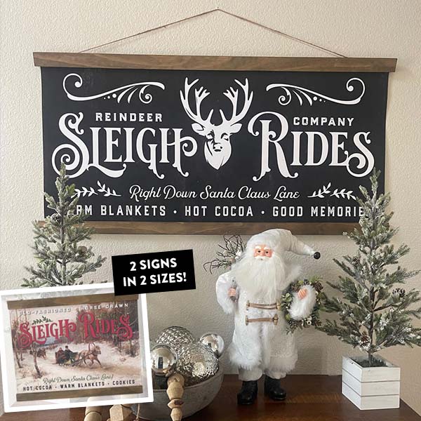Old-Fashioned Sleigh Rides Canvas & Wood Sign, Pick Your Style